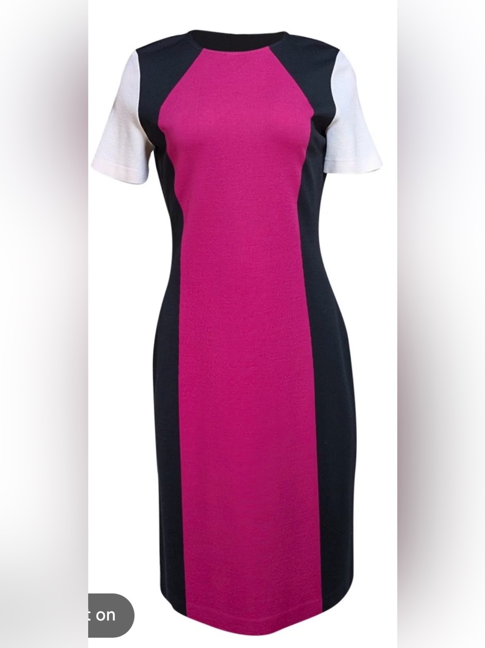 St. John Fuchsia, Black and White Colorblock Midi Dress